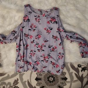 Floral Striped Open-Shoulder Top